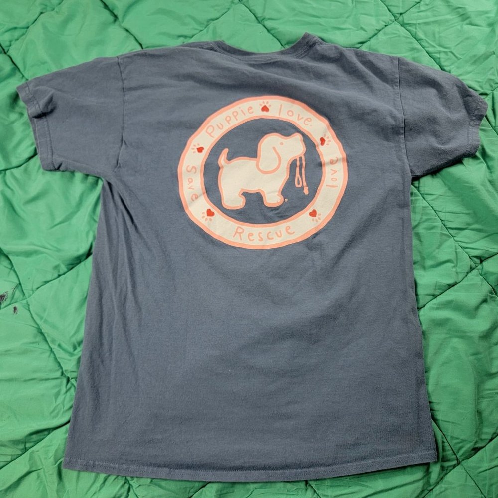 Puppies Love Rescue Adults Medium Gray Shirt Short Sleeve Cute Athletic Top